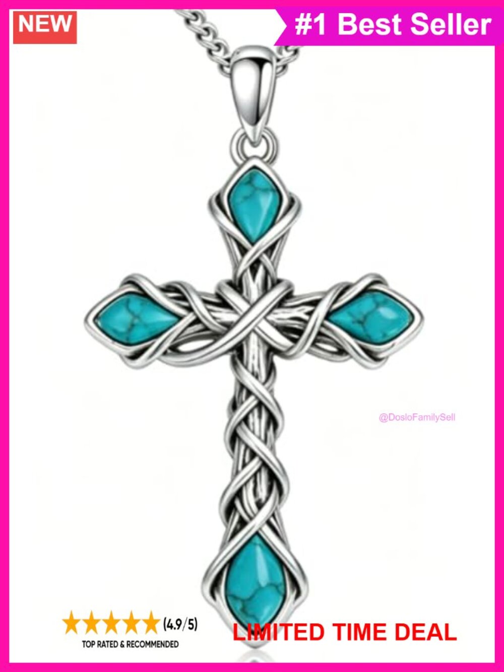 925 Sterling Silver Turquoise Cross Necklace Infinity Pendant